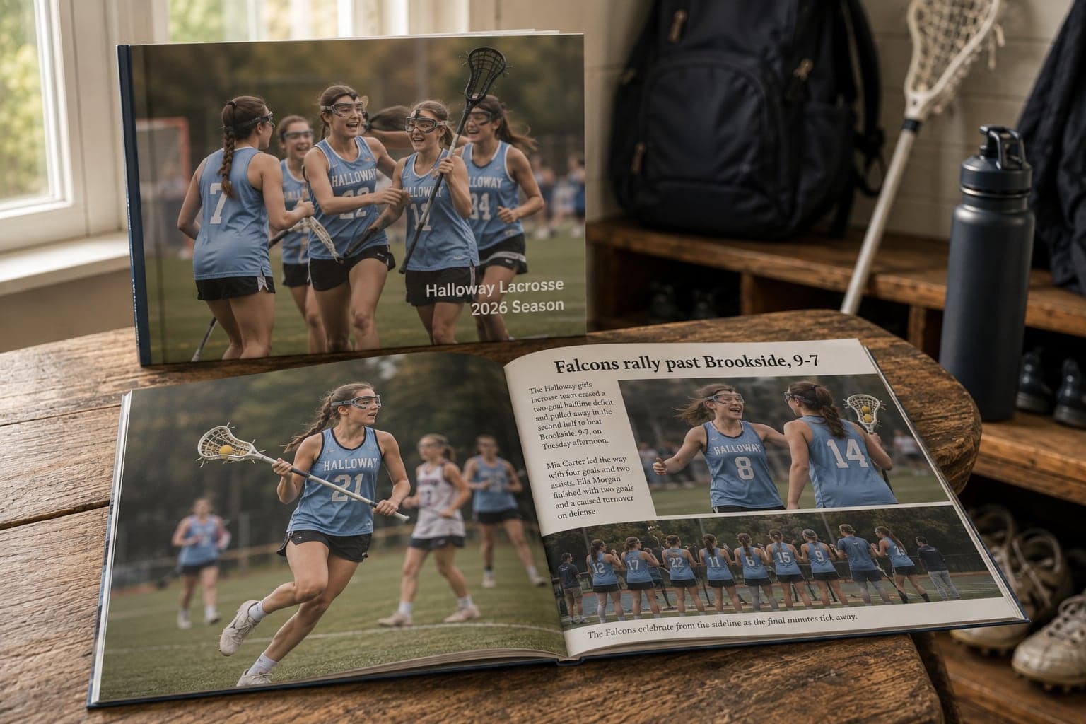 The season’s hardcover photo book open on a table